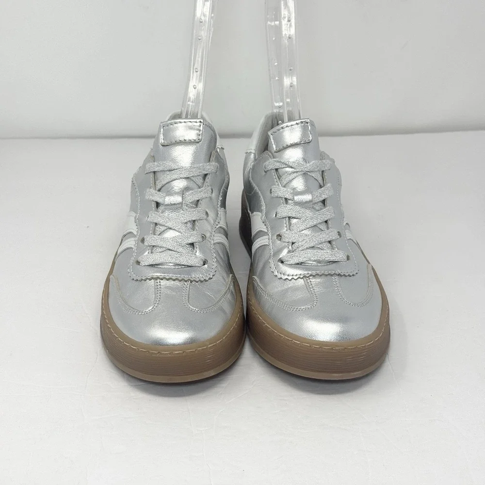 Gabor Low Top Sneakers 86.475 Womens 7.5 Silver Metallic Leather Gum Sole